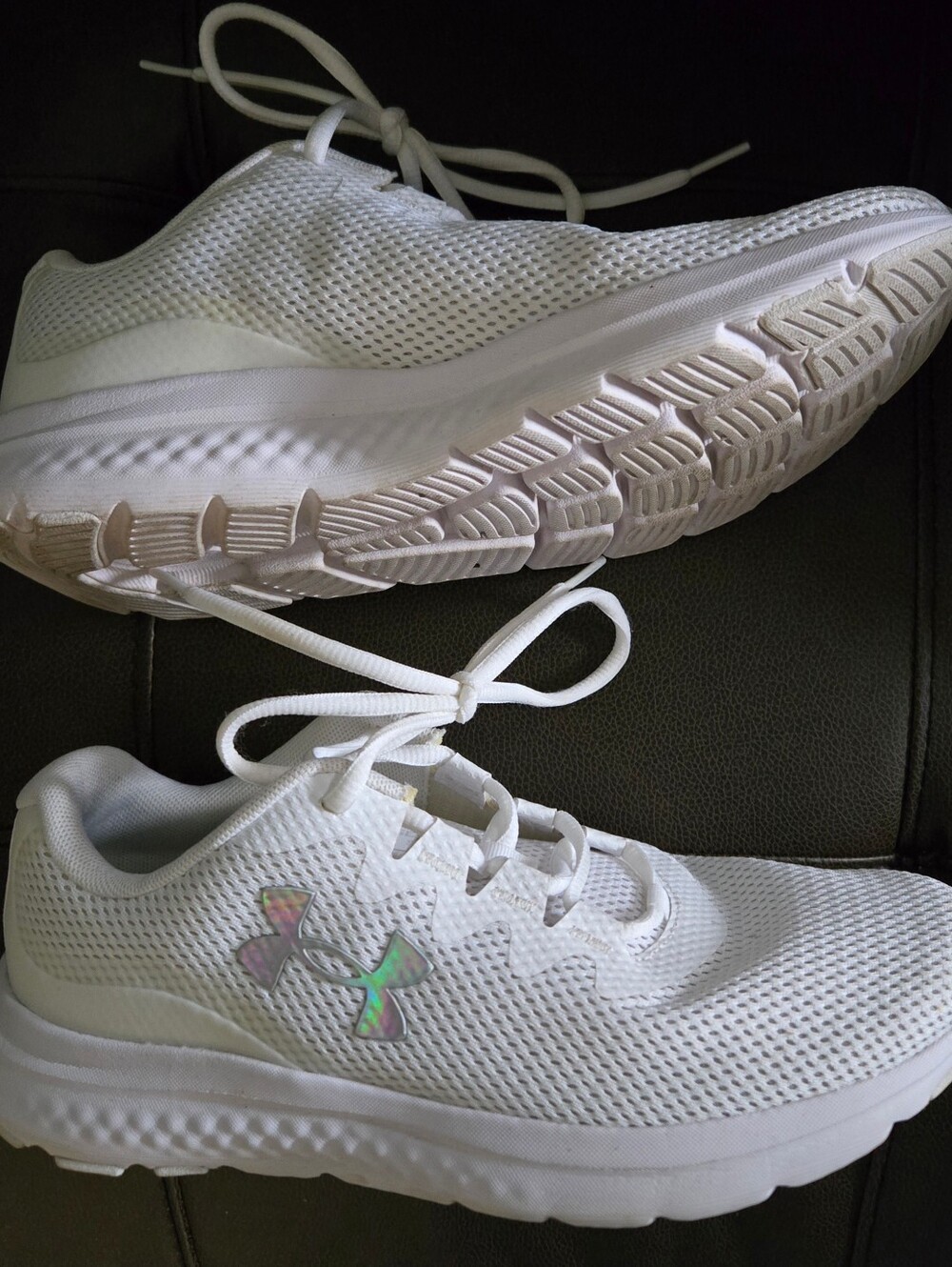 Under Armour Women's White Mesh Running Shoes with Iridescent Logo